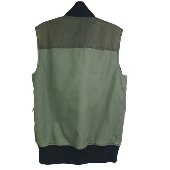 J.Crew Pocketed Vest Womens Sz Small Olive Green. Snap + Zip Collared Black Trim - Picture 3 of 6